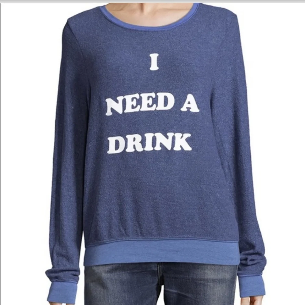 Wildfox Blue Sweatshirt with White Text - Picture 1 of 7
